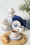 Hermia Juego de Tazas de Té y Platillos Blanco y Azul Marino (12 Piezas)